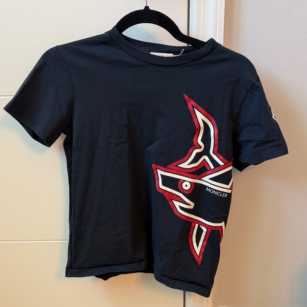 Moncler Navy Short-Sleeve Tee with Red and White Graphic